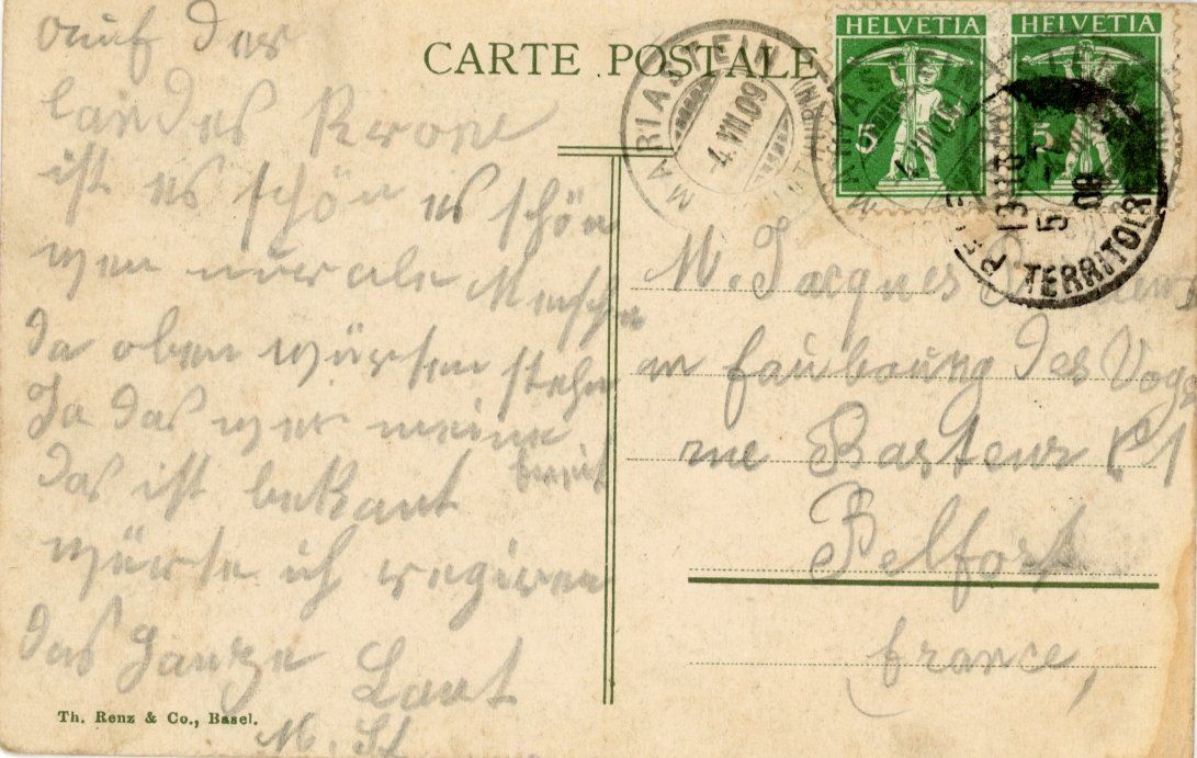 Ansichtskarten: Mariastein   SO  mit Hôtel de la Poste       um 1909 – Gebraucht aus Brig von Valcards54 1
