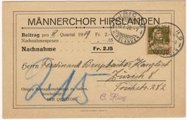 13 Rp. Tell auf Nachnahme vom Männerchor Hirslanden