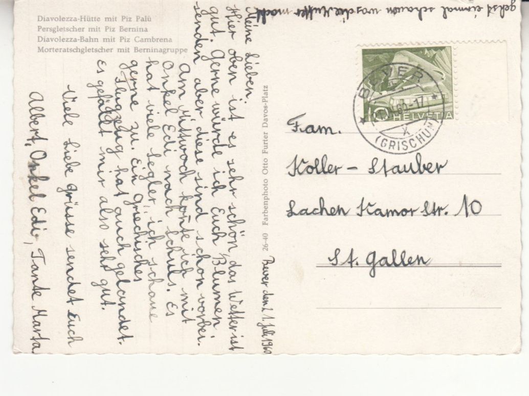 Cartoline postali: Diavolezza 1960 – Usato da Bürglen TG venduto da StampGraf 1
