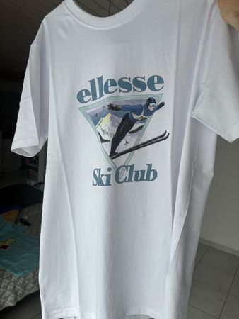 Ellesse T-Shirt Herren L Weiß Ski Club Print Neu mit Etiket