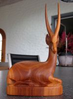 Mid Century Holzfigur Antilope, Gazelle aus Teakholz, H=20cm