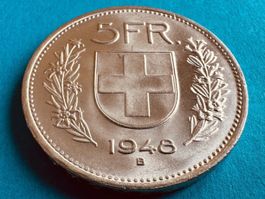 5 Franken 1948 Silber in unz / Stempelglanz, Prachtsexemplar