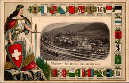 AK, Bahn, Bahnhof Moutier, Pägekarte