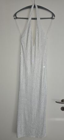 Zara Kleid Pailletten Neckholder weiss Grösse XS