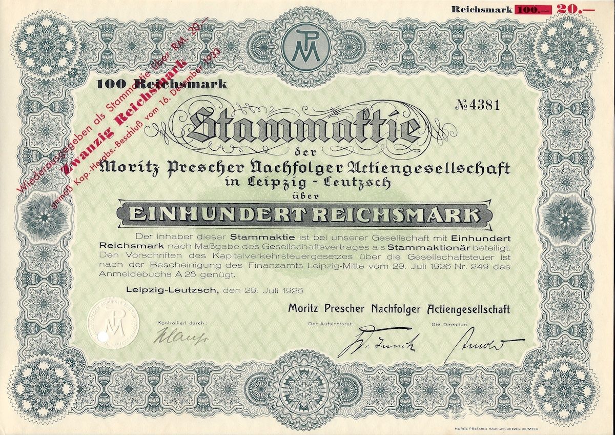 Documenti: Moritz Prescher Nachfolger AG, Leipzig - 1926 – Usato da Solothurn venduto da Sgasche