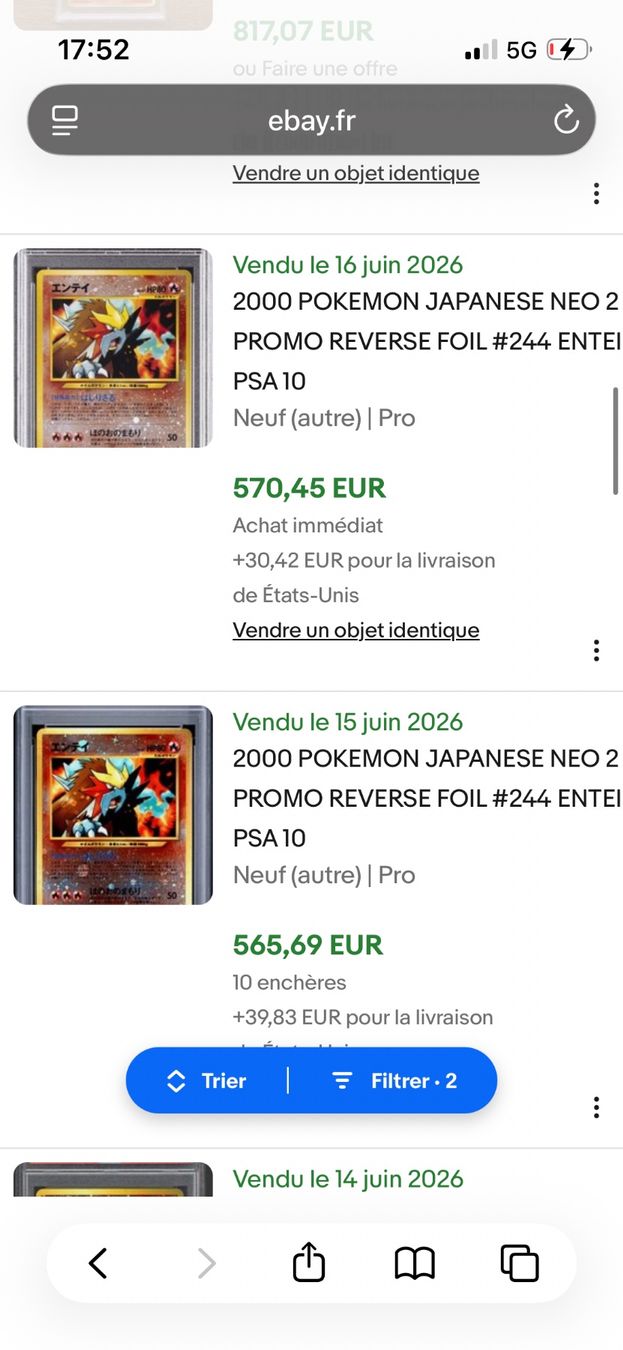 Pokémon Carte collezionabili: Entei #244 PSA 10 – Nuovo e nell'imballaggio originale da Vouvry venduto da luc_h2bm 1