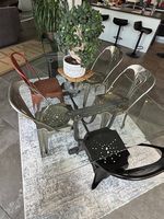 Table verre pied bronze  