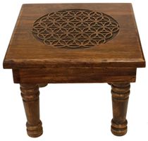 Beistelltisch Blume des Lebens aus Akazienholz, Yoga Altar
