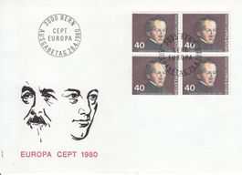 1980 2 FDC Europa CEPT Konrad Kern Gustav Hasler Viererblock