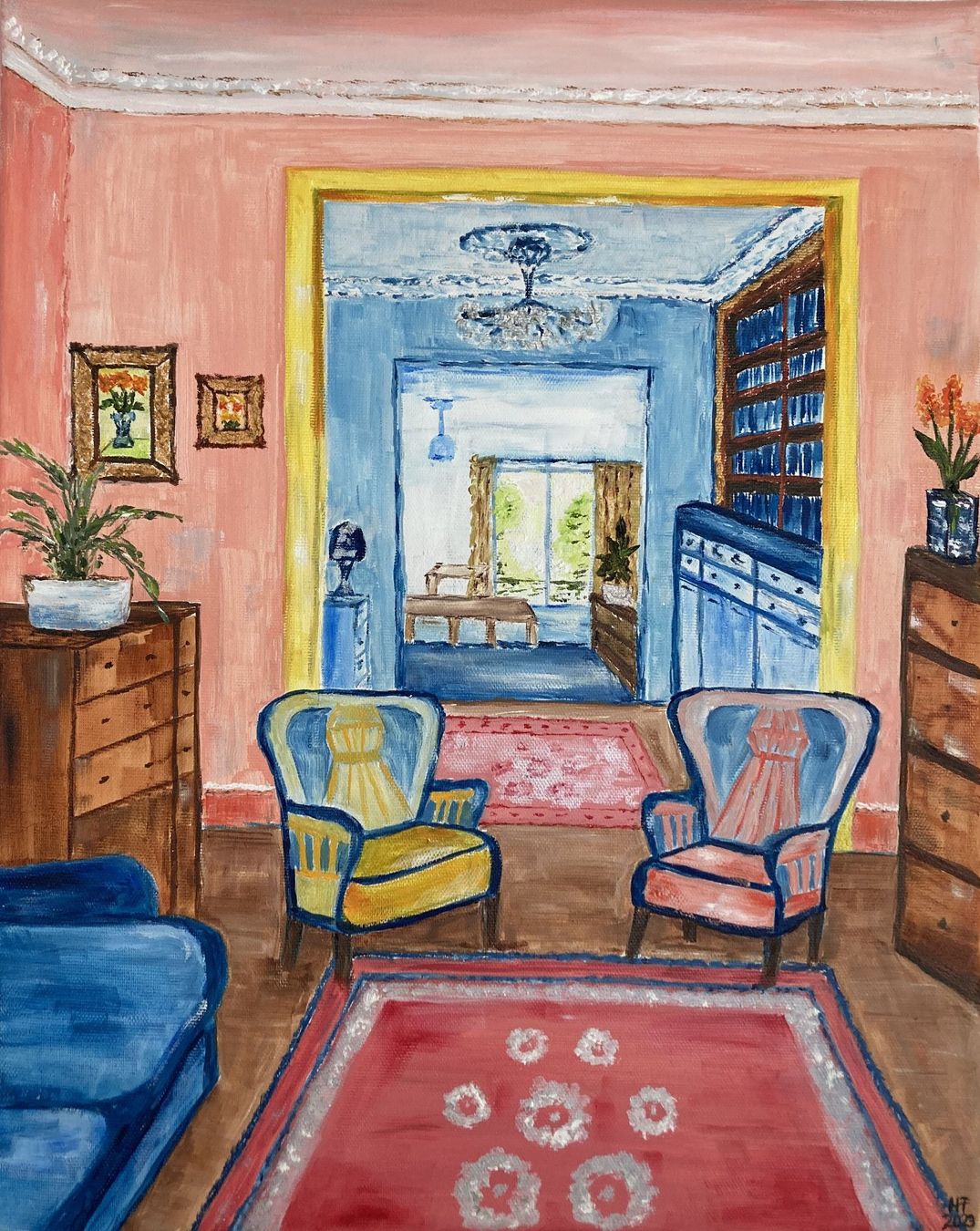 Dipinti: Gemälde, Öl auf Leinwand, Wohnzimmer Interieur, Kunst – Nuovo (secondo la descrizione) da Cham venduto da Felha 1