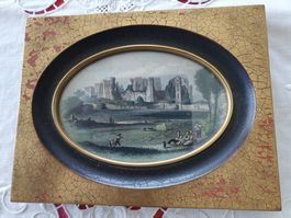 Oval Bild mit Schlossmotiv und Figuren antiker Rahmen