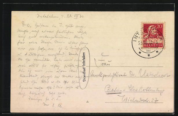 Cartoline postali: AK Interlaken, Ansicht Strandbad, 1930 – Usato da Berlin venduto da bartko-reher 1