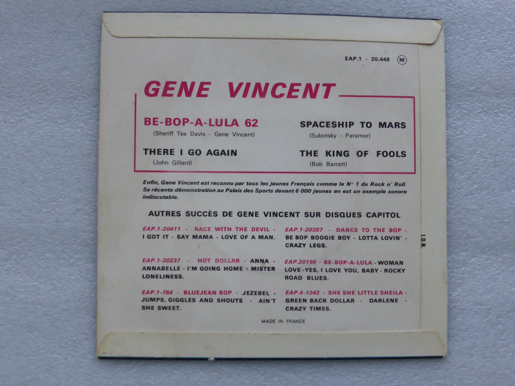 Dischi in vinile: Vinyl Single   EP  GENE VINCENT – Usato da Küssnacht am Rigi venduto da Mondkinder 3
