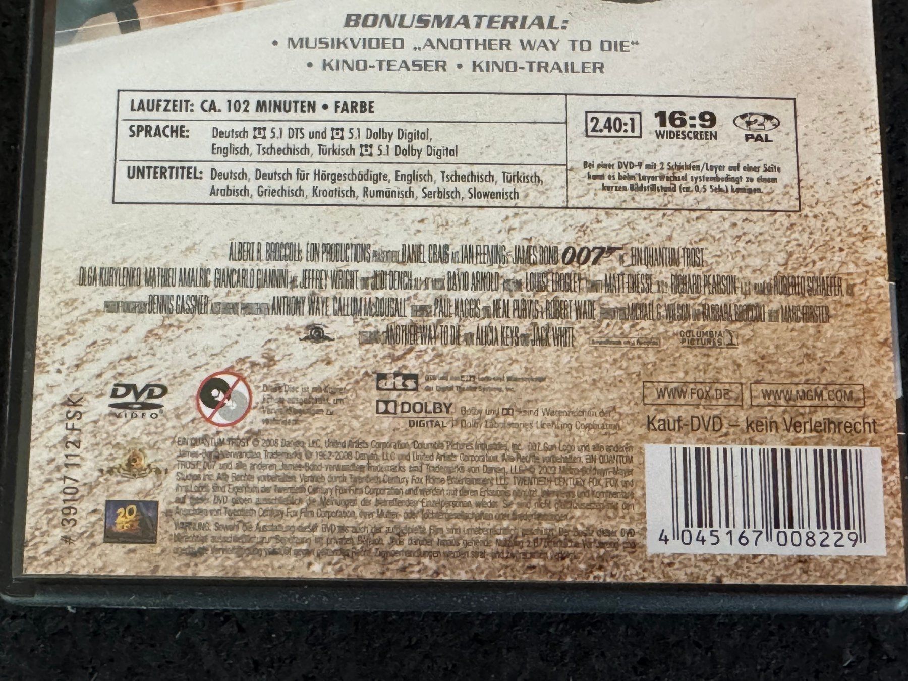 Tutti i DVDs: James Bond 007 "Ein Quantum Trost" DVD DE/EN/CS/TRK – Usato da Fribourg venduto da tschjoly 3