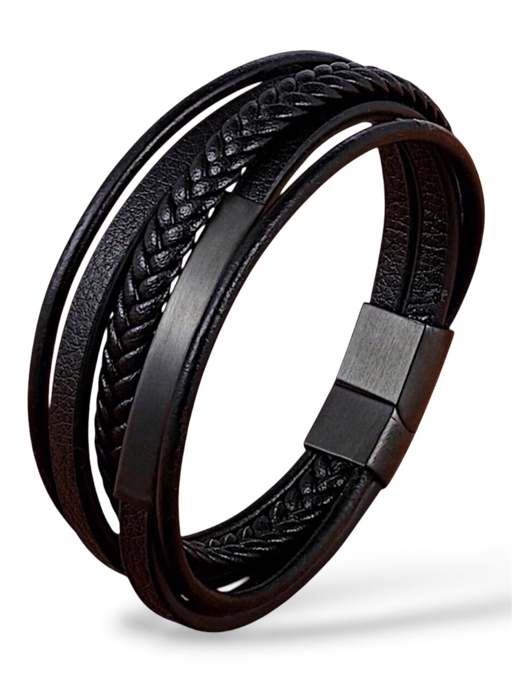 Armbänder & -reifen: ARMBAND HERREN LEDER EDELSTAHL MAGNETVERSCHLUSS SCHWARZ – Neu und originalverpackt aus Neuhaus von lucadominik