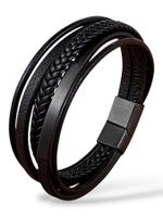 ARMBAND HERREN LEDER EDELSTAHL MAGNETVERSCHLUSS SCHWARZ