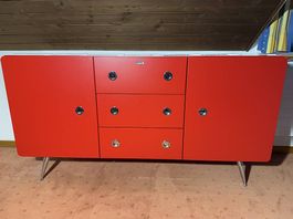 Bel Air Sideboard rot, Retro 50er Design, Chromfüsse, 140 cm