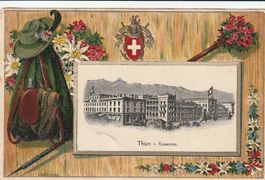 Vintage Postkarte Thun Kaserne mit Alpen  1912