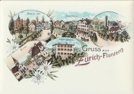 Zürich-Fluntern um 1900  -  (Lithoansicht im Form. A4)