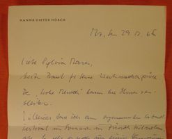 HANNS DIETER HÜSCH BRIEF, AUTOGRAPH, AUTOGRAMM, KABARETTIST