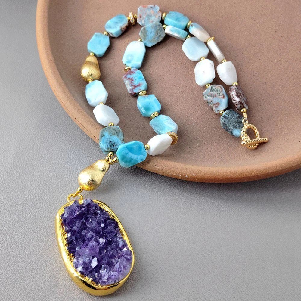 Catenine: Mina Druzy Amethyst Larimar Kette Echt Collier Améthyste – Nuovo (secondo la descrizione) da Prilly venduto da ilyria73 6