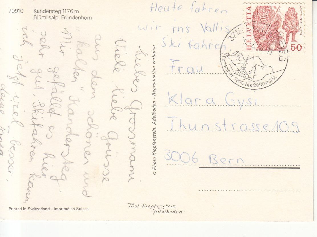 Cartoline postali: Kandersteg 1976 – Usato da Bürglen TG venduto da StampGraf 1