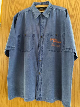 Blaues Stonewashed Kurzarm Harley Hemd