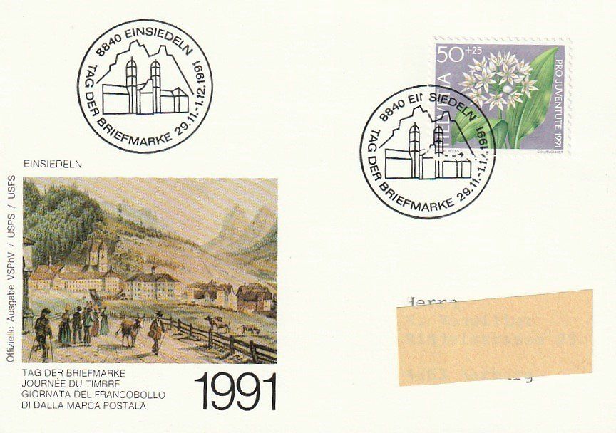 Tutti i francobolli: Tag der Briefmarke Einsiedeln 1991, Umschlag – Usato da Aarburg venduto da Aare10