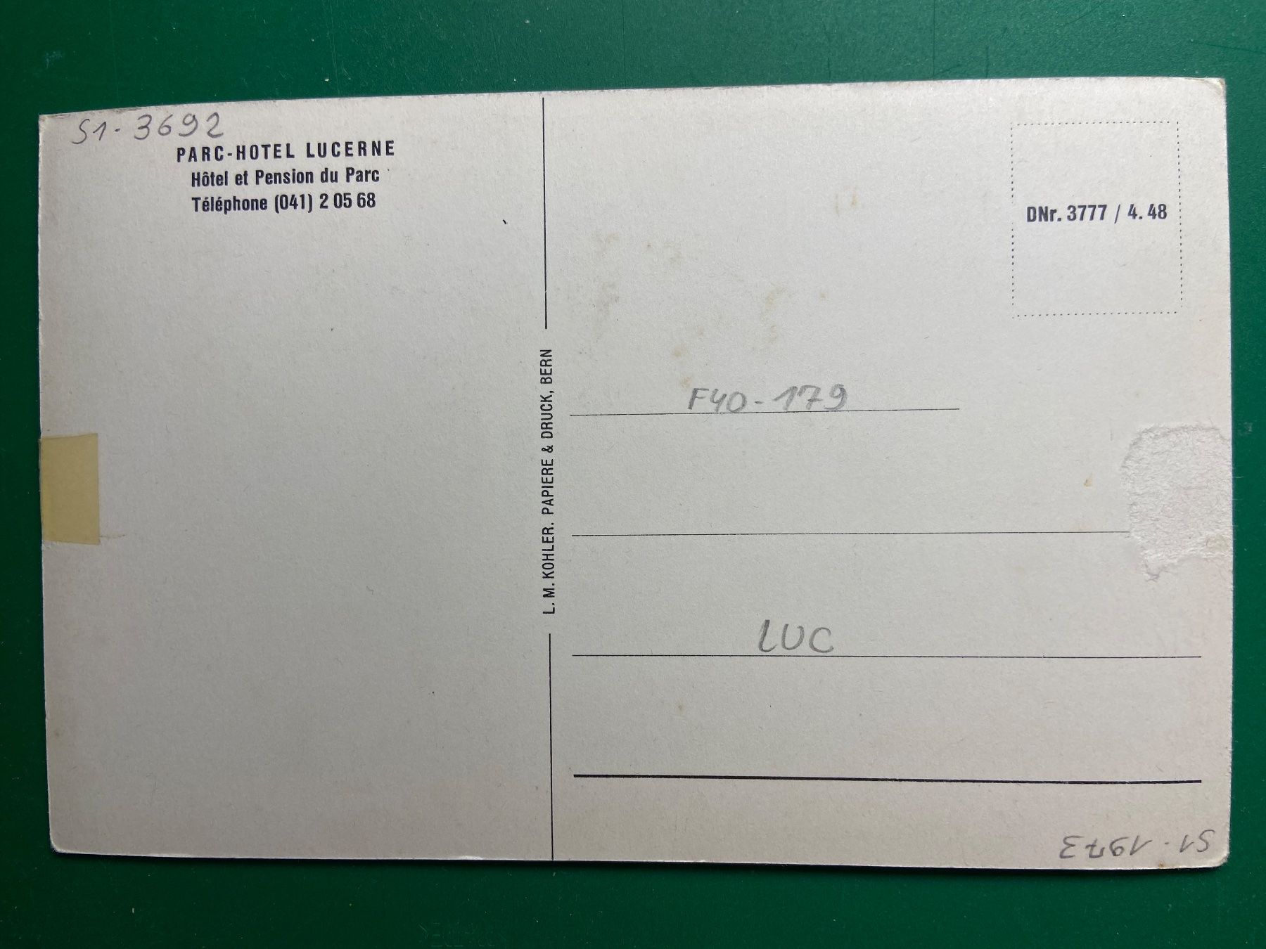 Cartoline postali: Hotel und Pension du Parc, Luzern – Usato da Steg VS venduto da _vinci_ 1