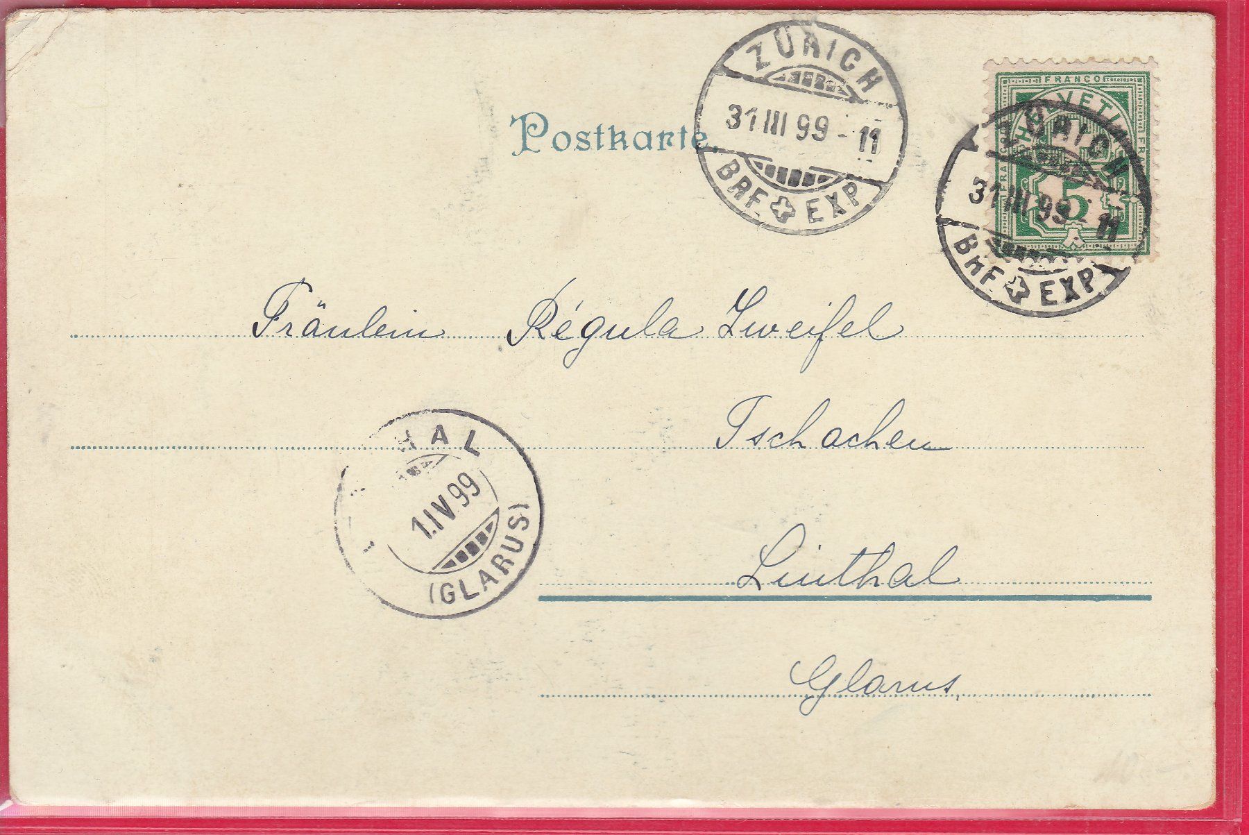 Cartes postales: FRÖHLICHE OSTERN, 31.3.1899 – D'occasion à Oberrieden par Gebirgsstelze 1