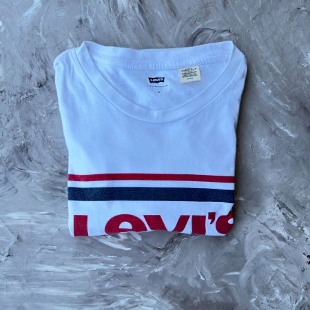 T-Shirt Homme Levi's Blanc Logo Rayures Rouge Marine