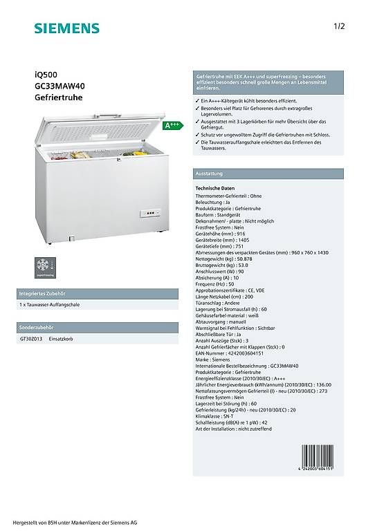 Siemens Congelatori: Gefriertruhe Siemens iQ500 – Usato da Etzelkofen venduto da Rolf_Isch 2