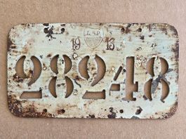 Velonummer VD 1913 Plaque Velo
