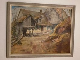 Karl Stohner Gemälde mit Bauernhof, Weg