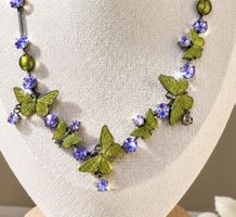 Collier ZAZOU France papillons émaillés & cristaux violets –