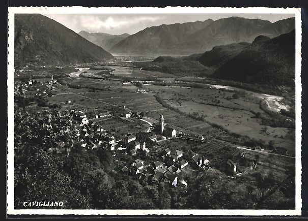 Cartoline postali: AK Cavigliano, Panorama mit Kirche, 1954 – Usato da Berlin venduto da bartko-reher