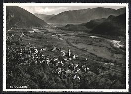 AK Cavigliano, Panorama mit Kirche, 1954