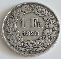 1 Fr. Helvetia 1920 Silber Münze guter Zustand