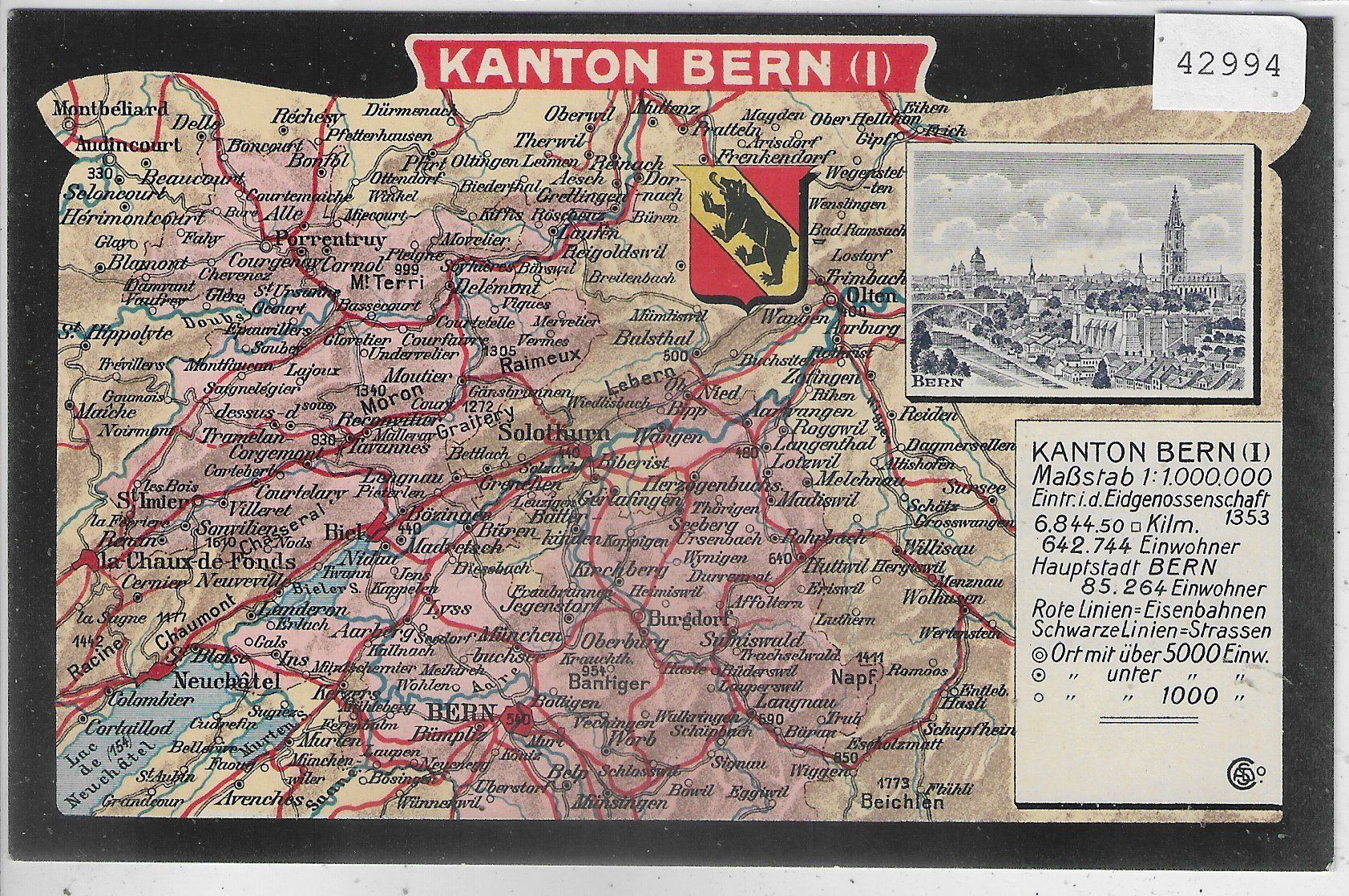 Cartoline postali: Landkarte Kanton Bern - Litho – Usato da Ettingen venduto da Kartenplanet