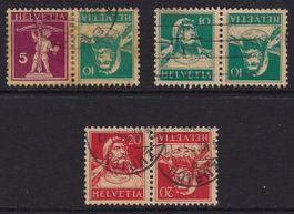 3 Kehrdrucke ZNr. K23, K24 & K25y, gestempelt ʘ Kat.22.-
