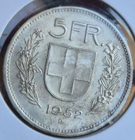 Topstück Silber 5 Franken 1952 Schweiz Rar