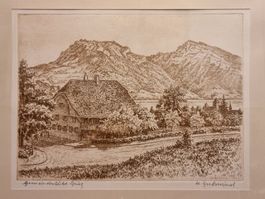 Hans Gschwind – Originalradierung Gemeindeschule Spiez