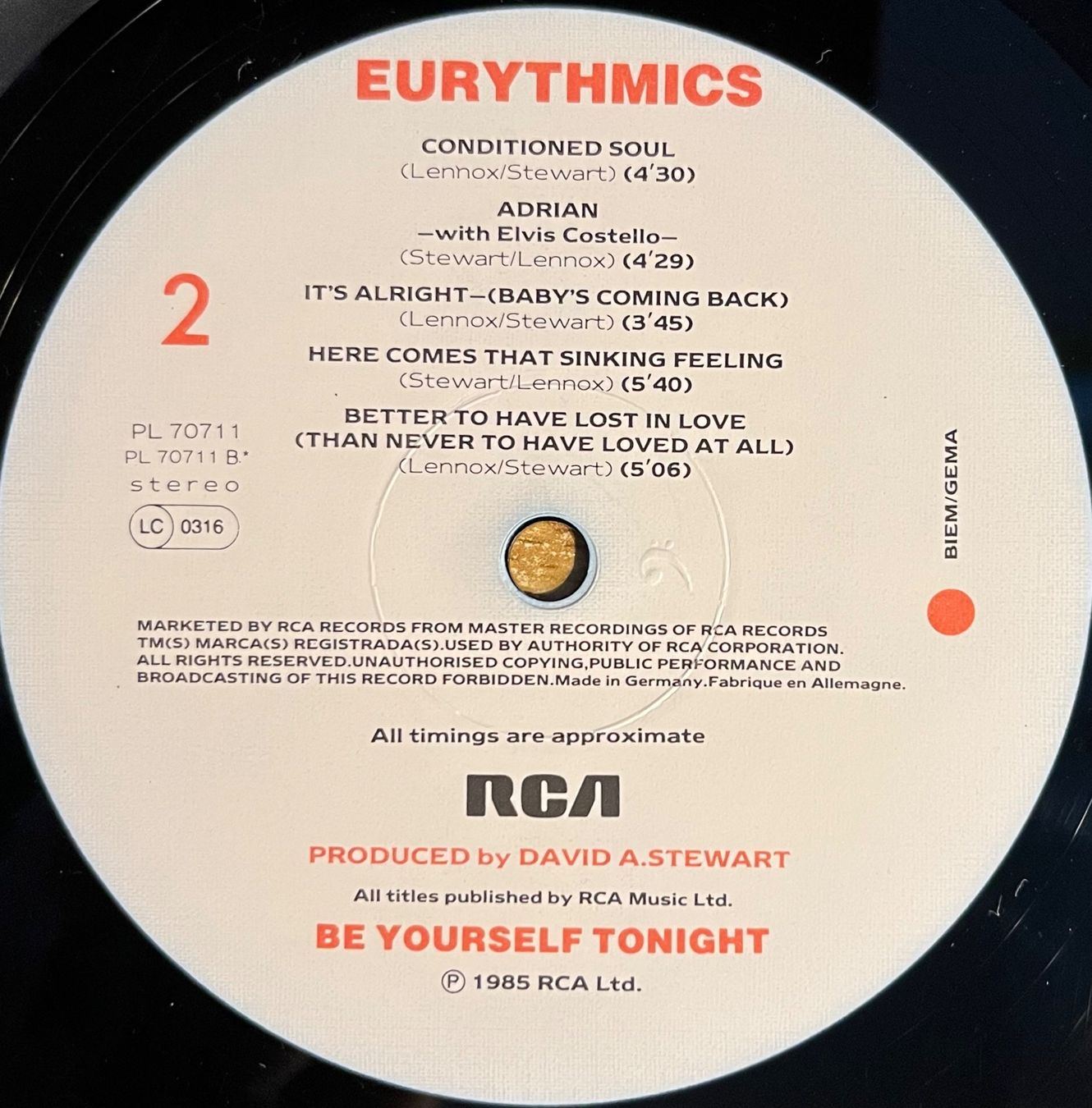 Dischi in vinile: EURYTHMICS - BE YOURSELF TONIGHT - 33 Tours – Usato da Bussigny venduto da vinyl-pas-cher 3