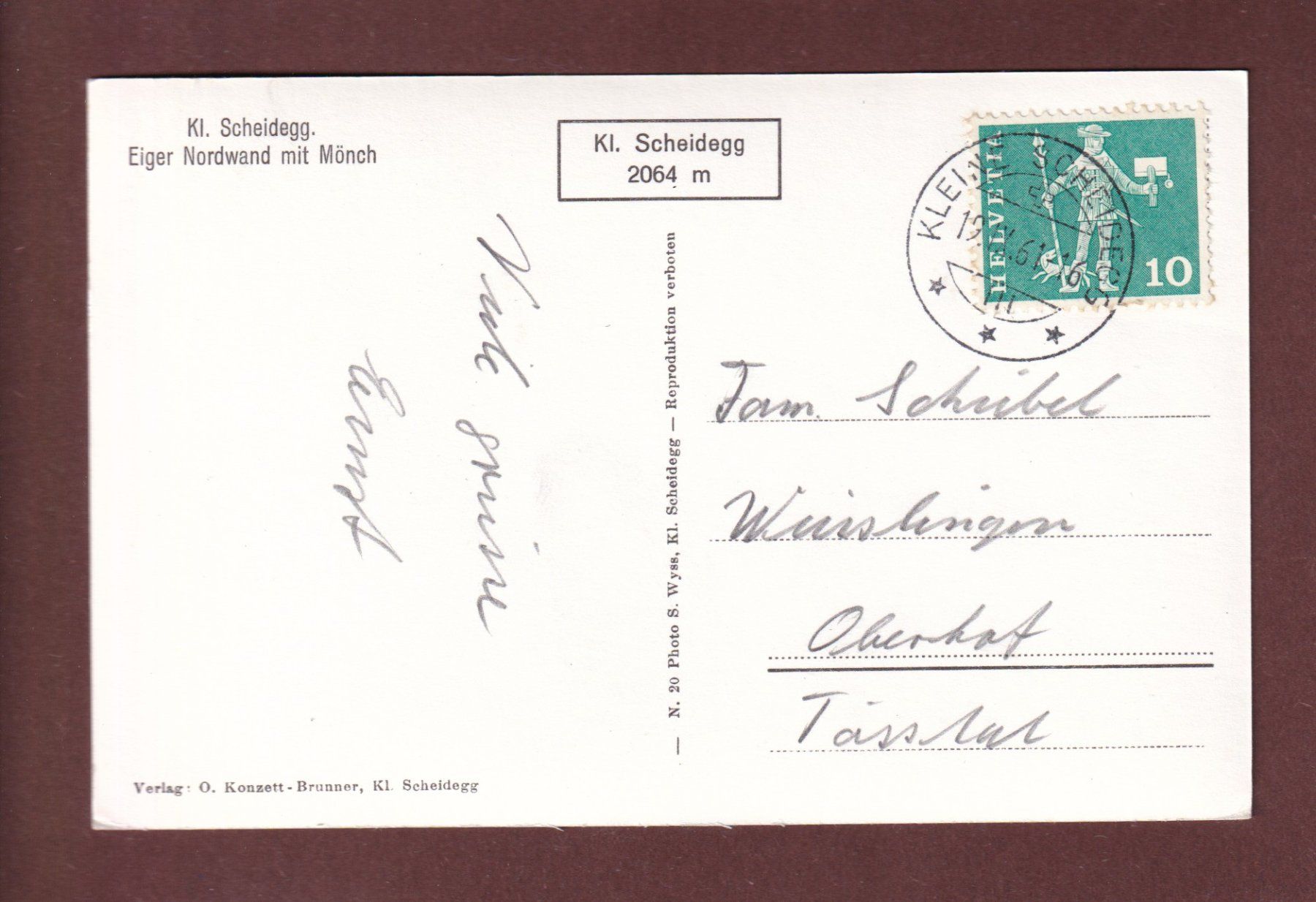 Cartoline postali: KLEINE SCHEIDEGG - 1961 – Usato da Pully venduto da nicecards-shop 1