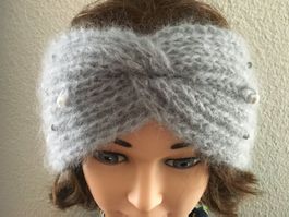 Stirnband aus Mohairwolle mit Perlen "Neu"