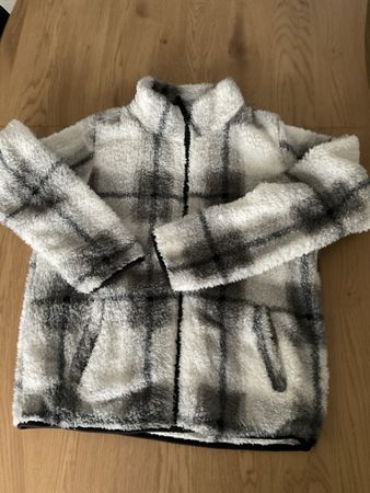 Fleecejacke kariert weiss grau mit Reissverschluss Gr.M