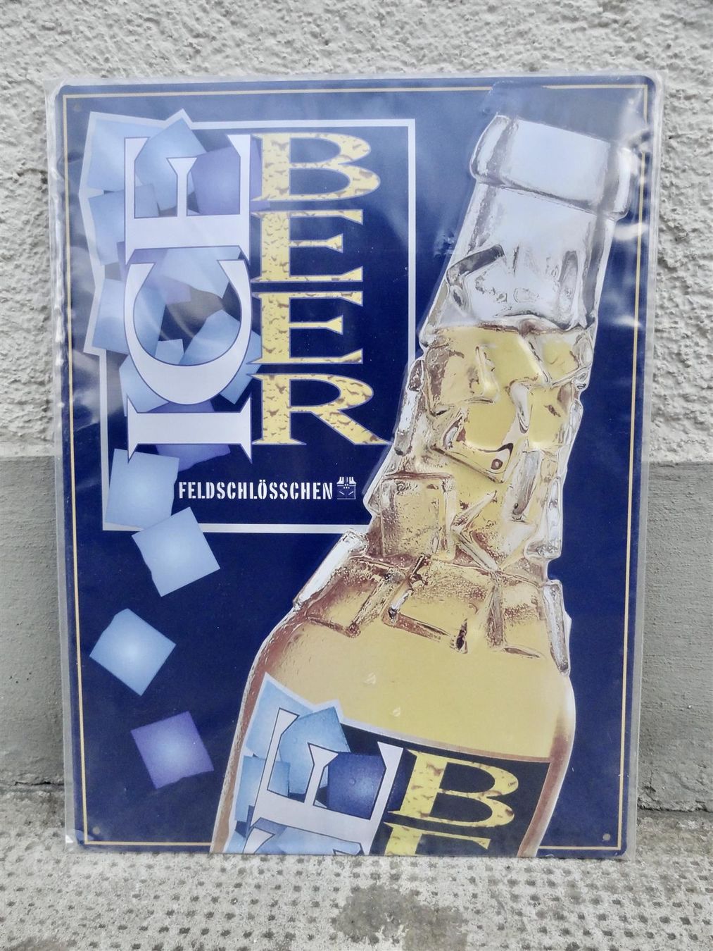 Feldschlösschen Insegne: BLECHSCHILD SCHILD BIER FELDSCHLÖSSCHEN ICE BEER WERBESCHILD – Nuovo e nell'imballaggio originale da Kerzers venduto da bottlesandboxes 3