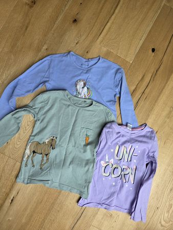 3 Langarmshirts Mädchen Grösse 122 Einhorn Pferd