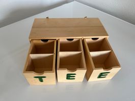 Teedose Teebox Holz 6 Fächer, je 2 x 5 x 6 cm, 25 x 12 x7 cm
