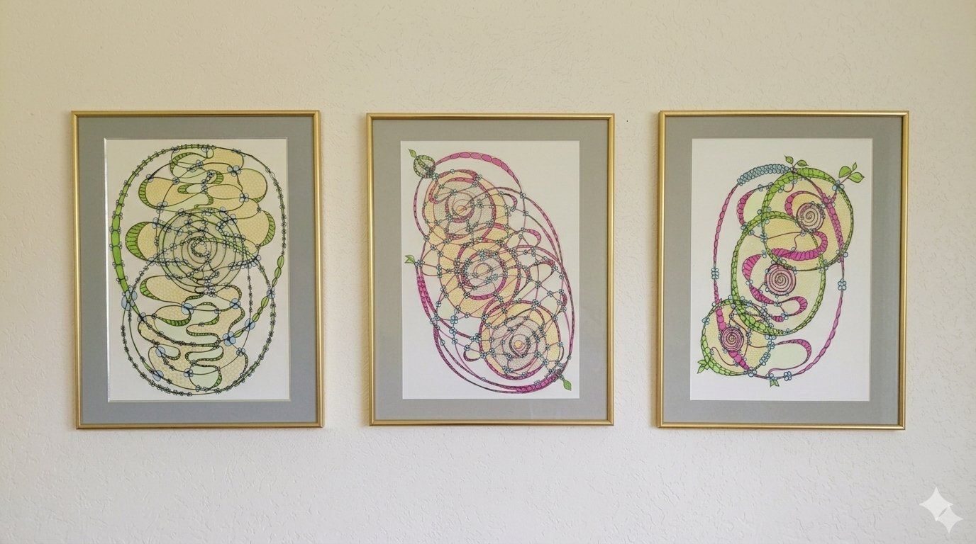 Dipinti: 3er Set Originale Kunstwerke, abstrakte Zeichnungen, – Nuovo e nell'imballaggio originale da Bex venduto da Dani-Dany